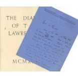LAWRENCE (T.E.) The Diary of T.E. Lawrence. MCMXI, ONE OF 130 COPIES on Parchment substitute pape...