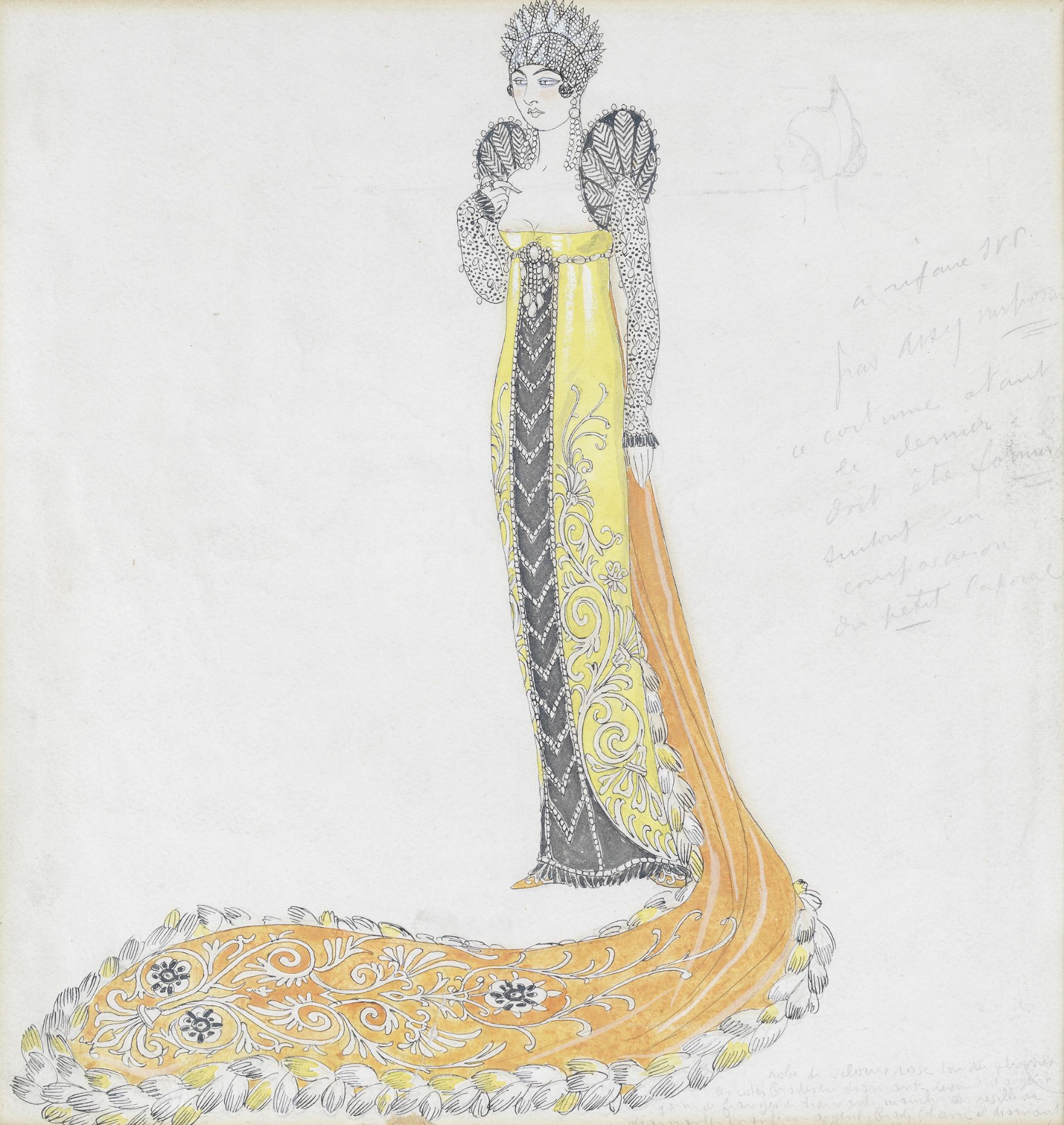 BARBIER (GEORGE) Costume design for an elegant female in a twenties 'Empire-style' dress, perhaps...