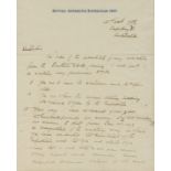 POLAR SHACKLETON (ERNEST HENRY) Autograph letter signed ('Ernest H. Shackleton, Commander B.A.E. ...