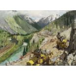 Terence Cuneo (British, 1907-1996) Trans-Canada Highway in the Rocky Mountains, British Colombia