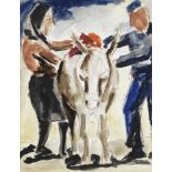 Josef Herman R.A. (British, 1911-2000) Figures and a Donkey (together with a further watercolour,...