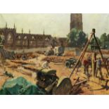 Terence Cuneo (British, 1907-1996) Early Stages of Construction of the New Cathedral Church of St...