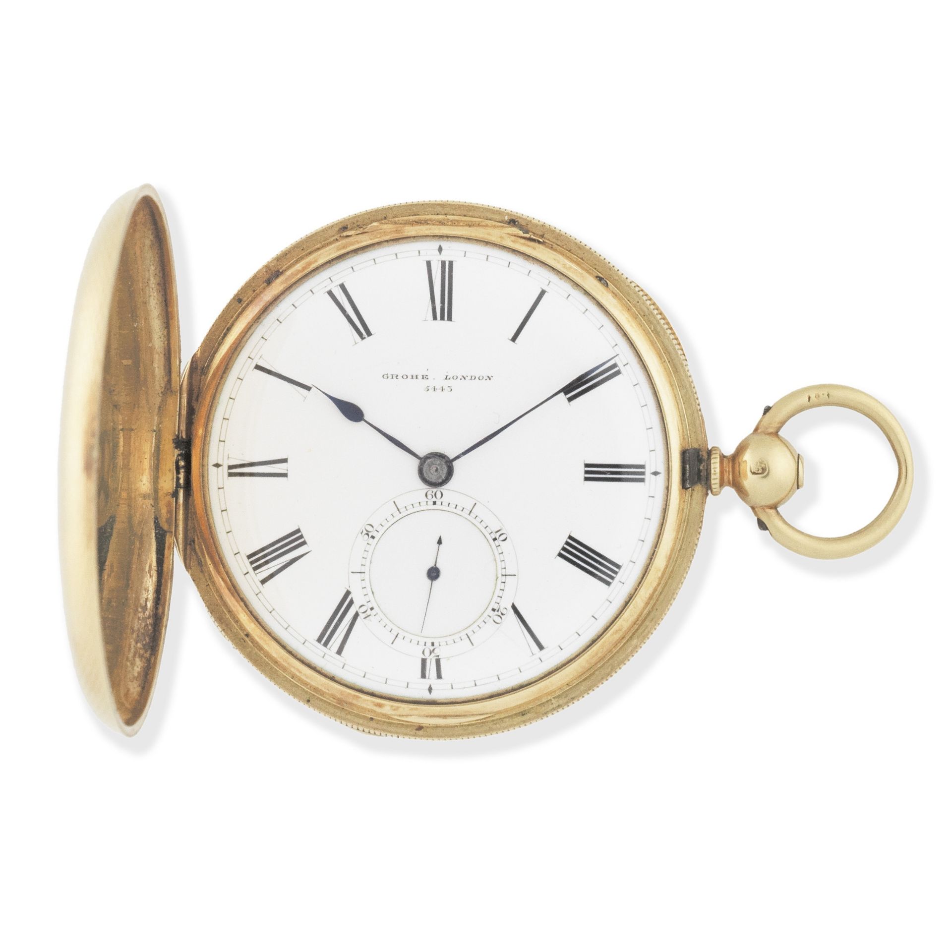 Grohe, Wigmore Street, Cavendish Square, London. An 18K gold key wind full hunter pocket watch Lo...