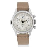 Universal Genève. A stainless steel manual wind chronograph wristwatch with dual time zone Aero-...