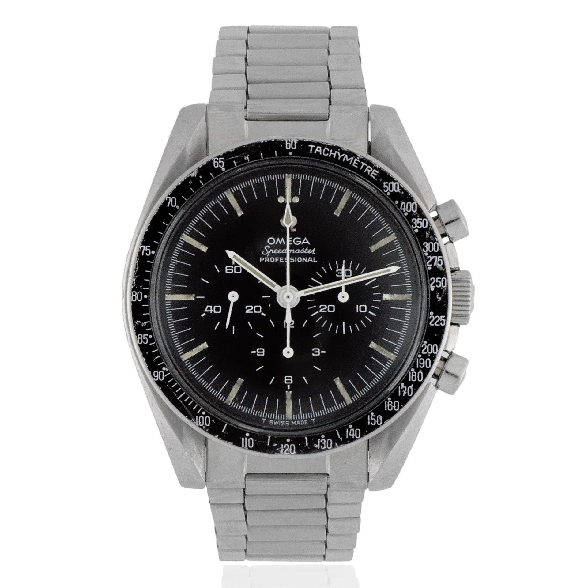 Omega. A stainless steel manual wind chronograph bracelet watch Speedmaster, Ref: ST 105.012-66,...