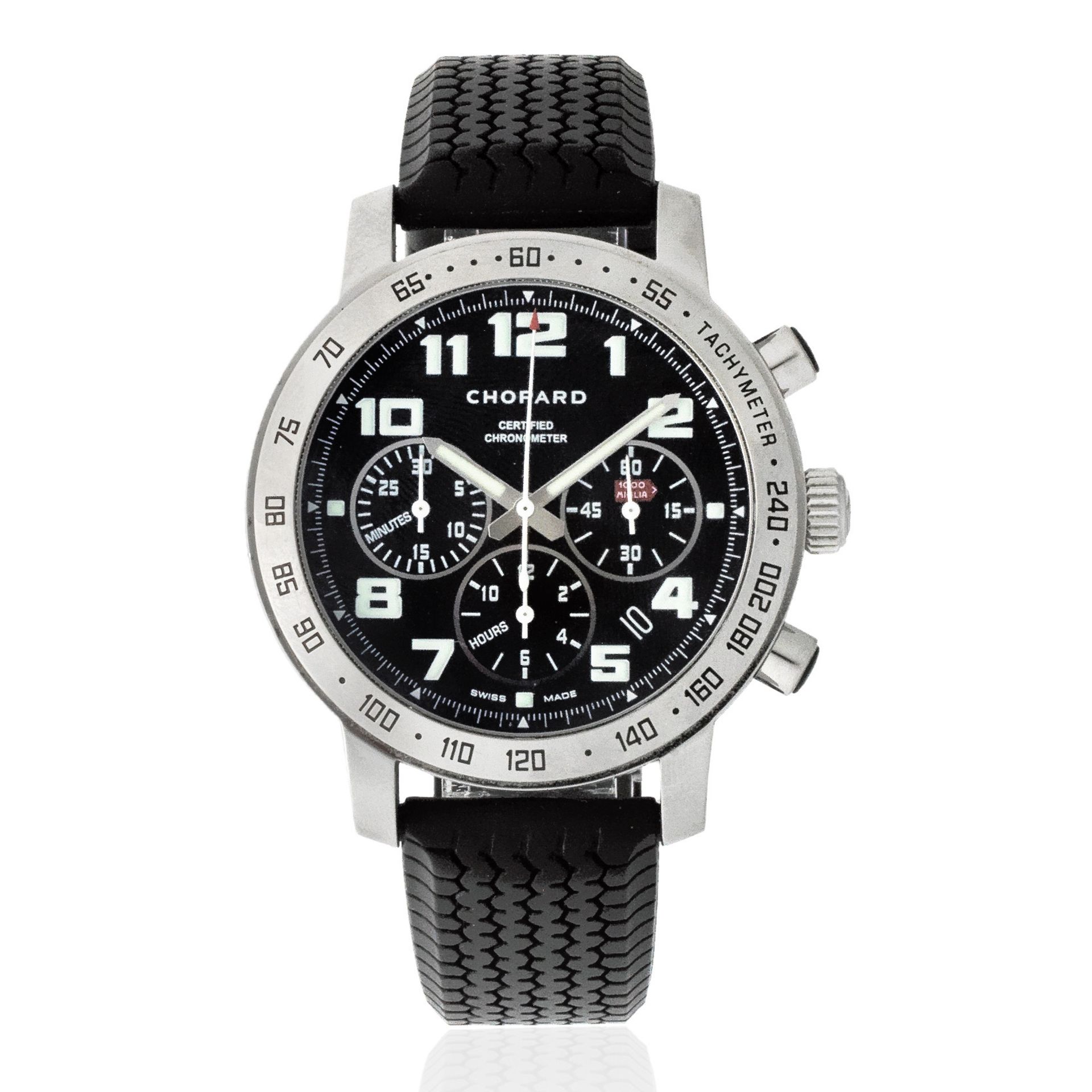 Chopard. A stainless steel automatic calendar chronograph wristwatch Mille Miglia, Ref: 8920, Ci...