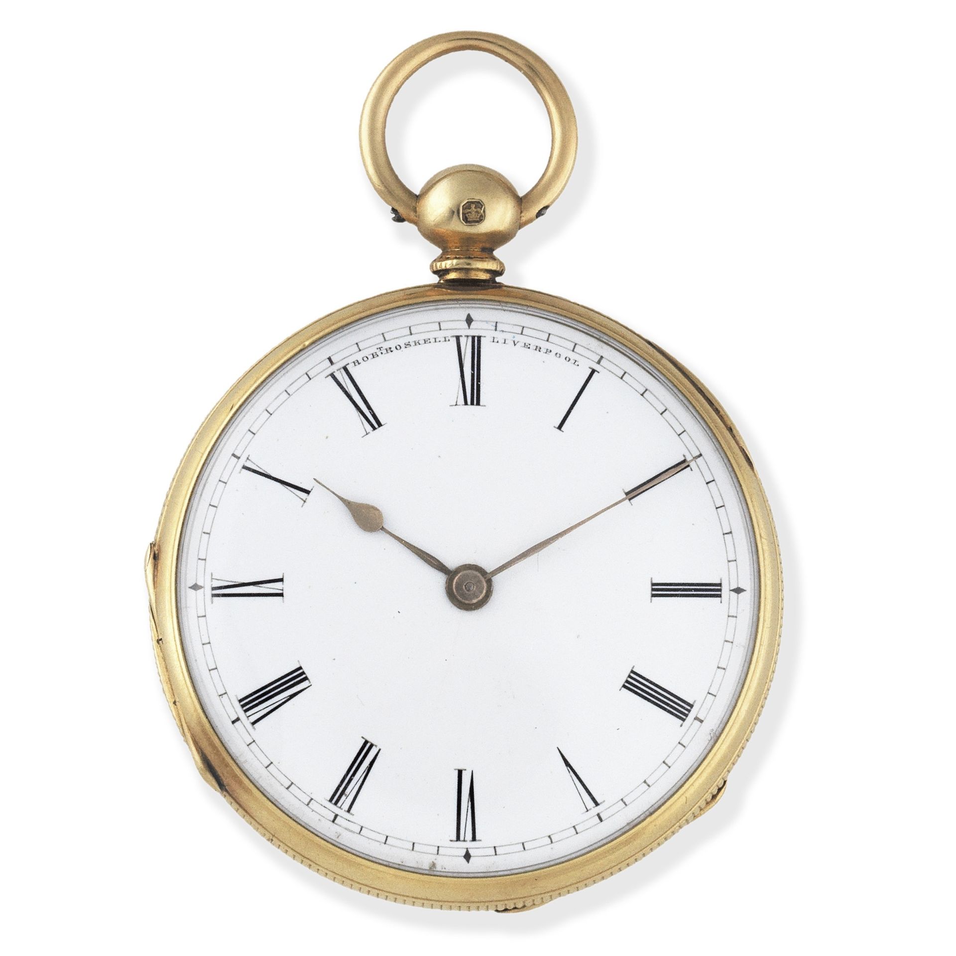 Robert Roskell, Liverpool. An 18K gold key wind open face pocket watch London Hallmark for 1851