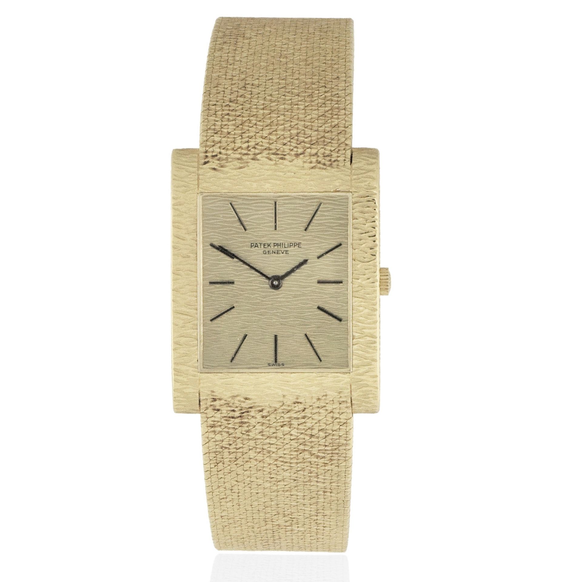 Patek Philippe. An 18K gold manual wind rectangular bracelet watch Ref: 3553/1, Circa 1975