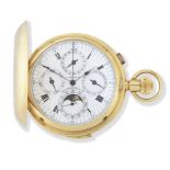 H. Brooks, 40 Fenchurch Street. An 18K gold keyless wind triple calendar quarter repeating chrono...