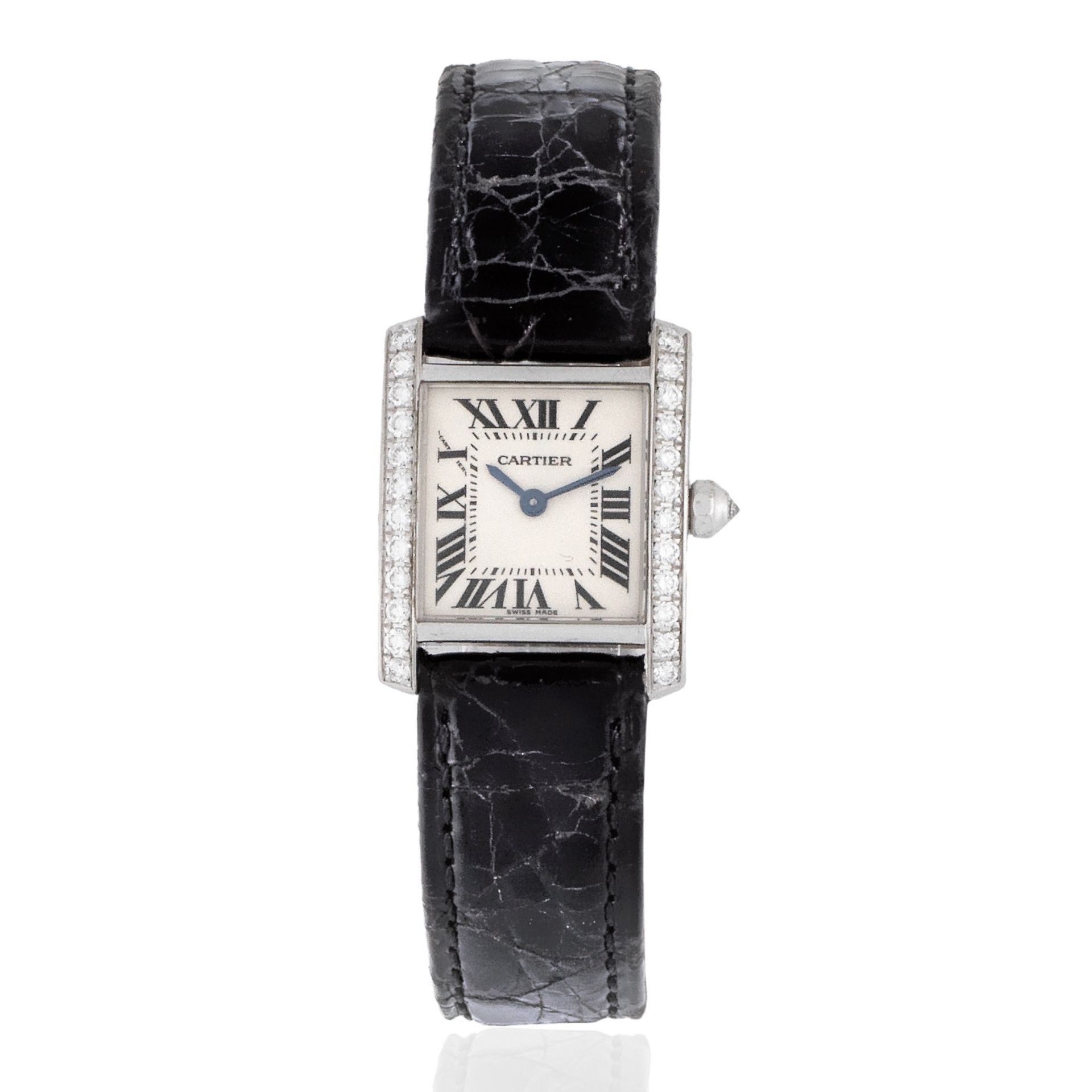 Cartier. A lady's 18K white gold and diamond set quartz wristwatch Tank Française, Ref: 2403, Ci...