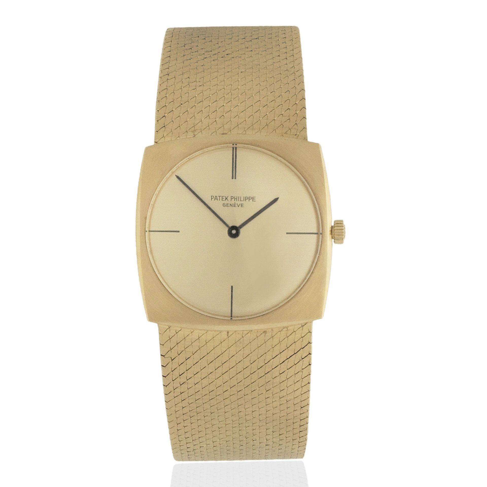 Patek Philippe. An 18K gold manual wind cushion form bracelet watch Ref: 3523, Circa 1965