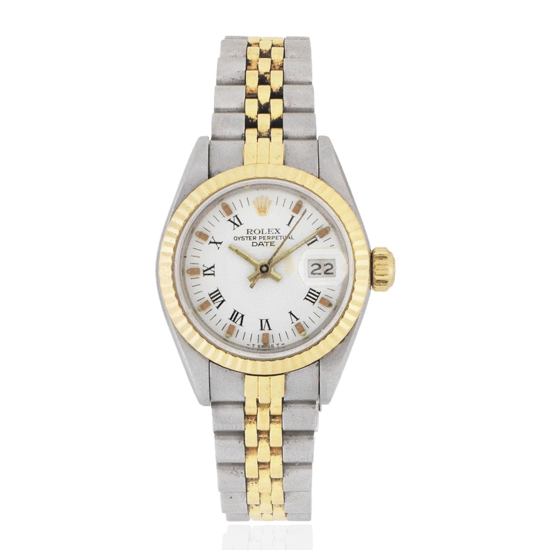Rolex. A lady's stainless steel and gold automatic calendar bracelet watch Datejust, Ref: 69173,...