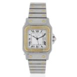 Cartier. A stainless steel and gold automatic calendar bracelet watch Santos, Circa 1990