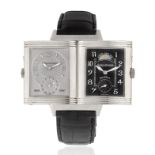 Jaeger-LeCoultre. An 18K white gold manual wind reversible rectangular wristwatch with moon phase...