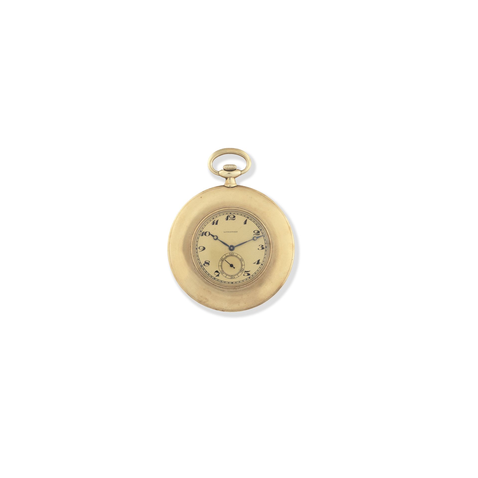 Longines. A 14K gold keyless wind open face pocket watch Circa 1923