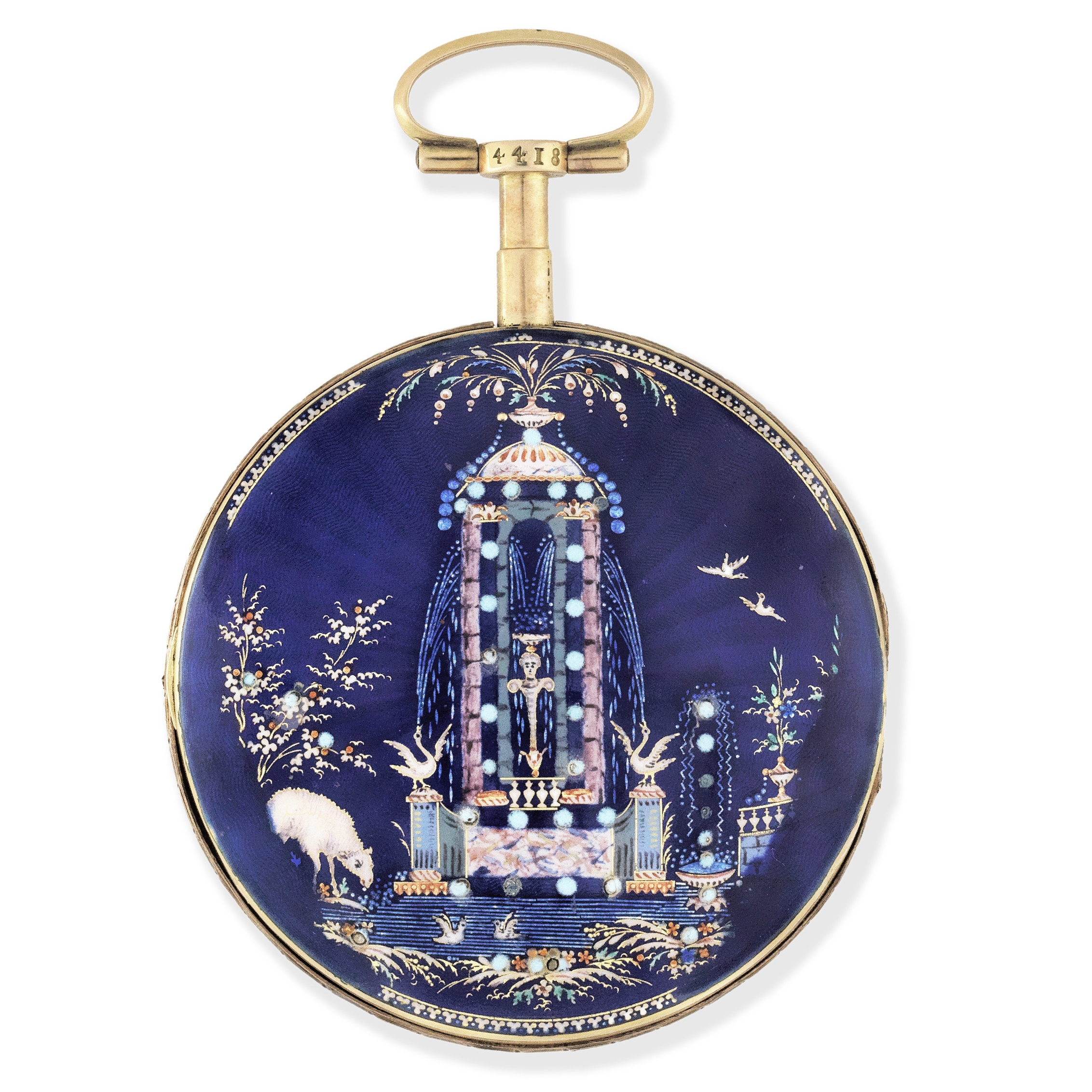 A gilt metal key wind open face pocket watch with enamel scene to reverse Circa 1780