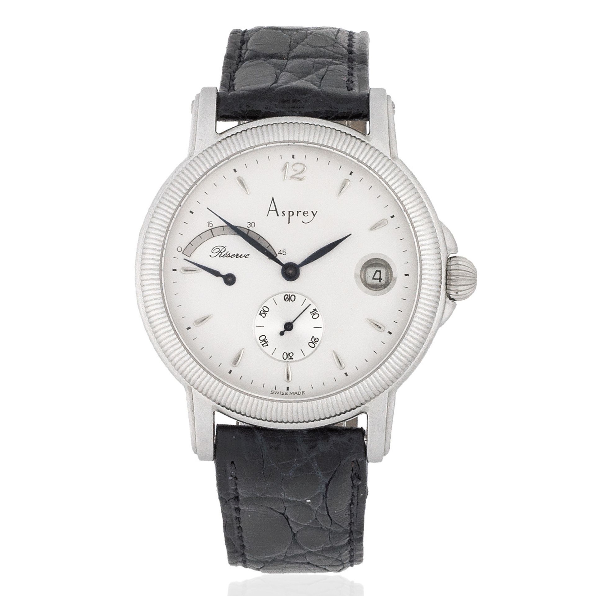 Asprey. A stainless steel manual wind wristwatch with power reserve Reserve de Marche, Ref: 3167...