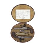 An Unusually Cased Pair Of French 50-Bore Flintlock Rifled Box-Lock Pistols