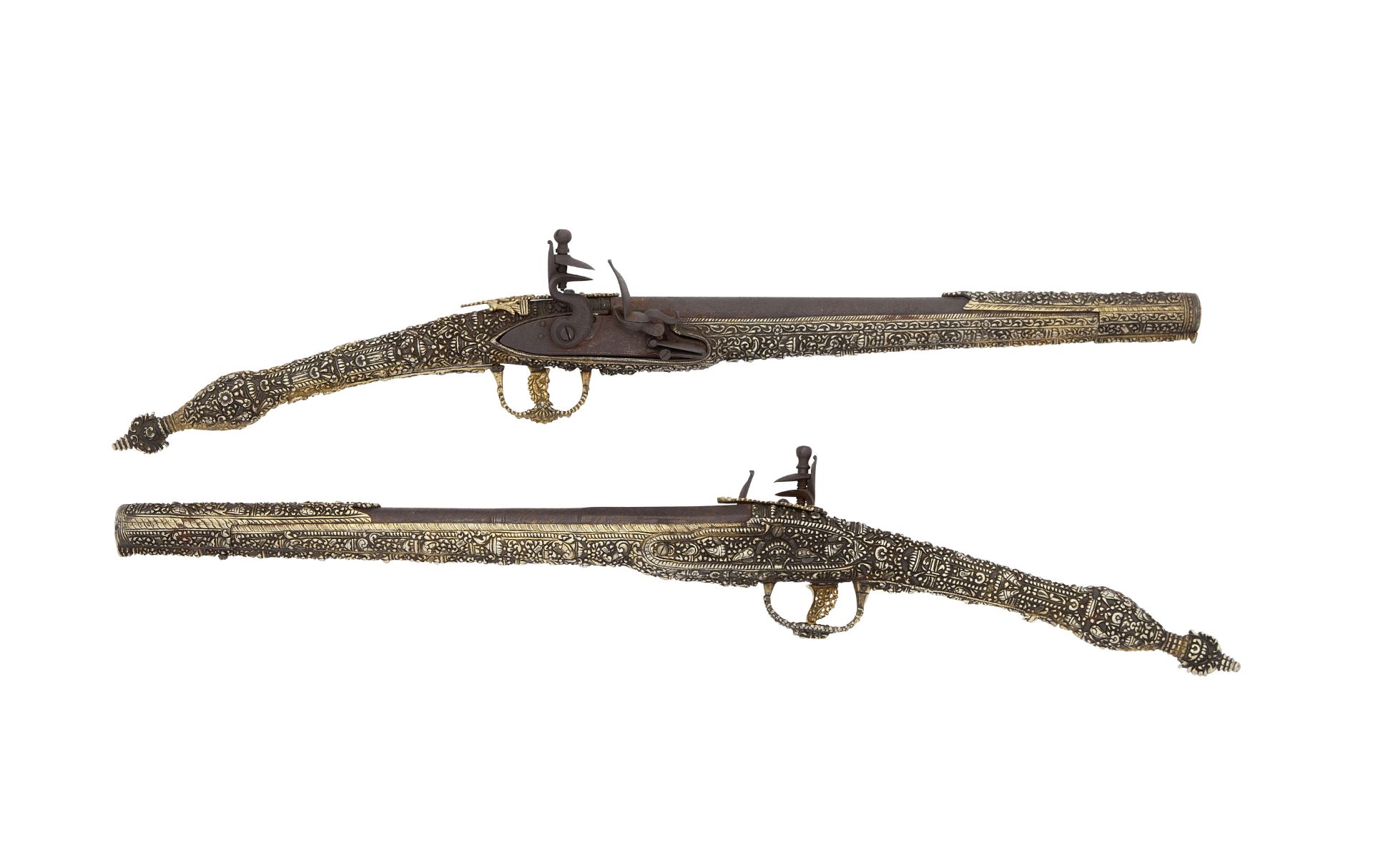 A Brace Of Albanian 18-Bore Flintlock (Epirot) Pistols With Silver-Gilt Stocks (2)