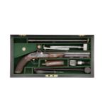 A Fine And Rare Cased 80-Bore Percussion Target Pistol With Telescopic Sight And Attachable Skele...