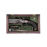 A Rare Cased 40-Bore Flintlock Single-Trigger Over-And-Under Travelling Pistol