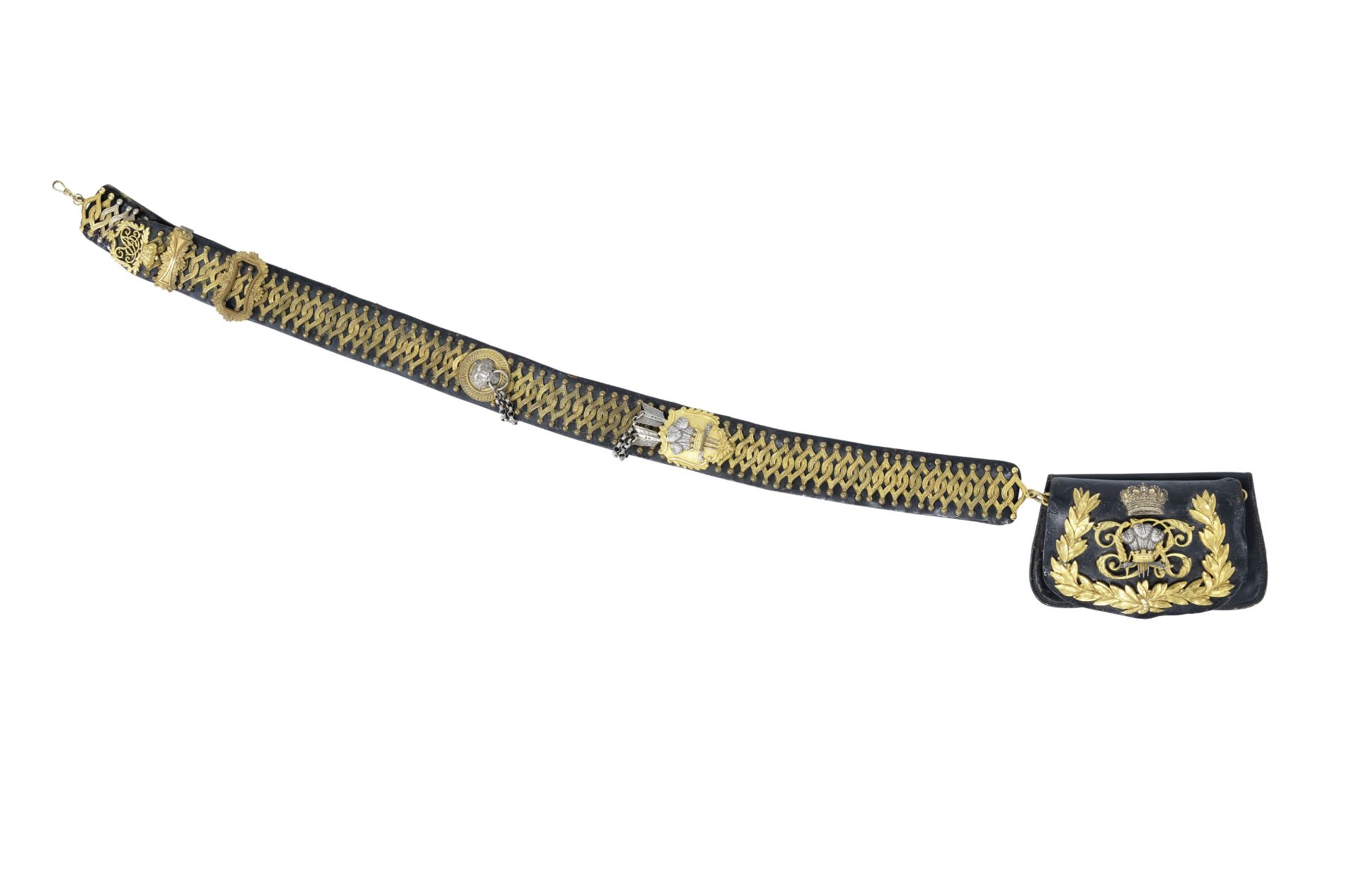 An Officer's Ormolu And Silver-Plated Black Leather Flap Pouch And Belt To The 10th Royal Hussars