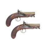 A Pair Of 25-Bore Flintlock Brass-Barrelled Travelling Pistols (2)