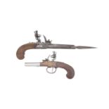 A Continental 40-Bore Flintlock Box-Lock Pistol With Spring Bayonet, And An 80-Bore Flintlock Box...