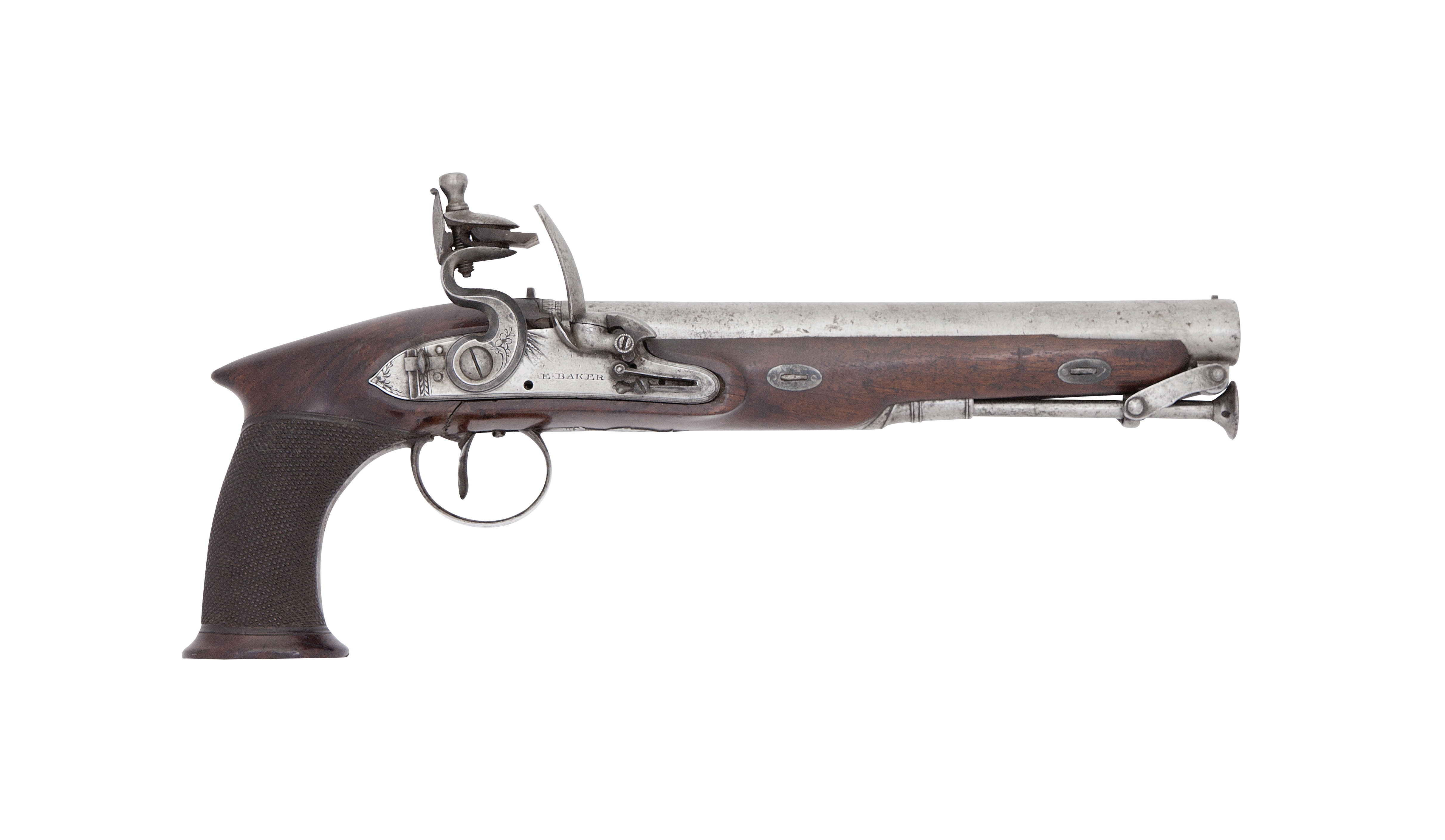 A Flintlock Saw-Handled Rifled Officer's Pistol Of Carbine Bore