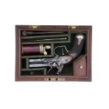 A Fine And Rare Cased 90-Bore Flintlock Silver-Mounted Single-Trigger Over-And-Under Pocket Pistol