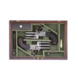 A Very Rare cased Flintlock Box-Lock Three-Barrelled Tap-Action Pocket Pistol Of Small Bore