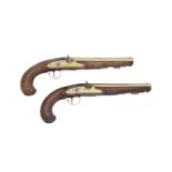A Pair Of 28-Bore Percussion Silver-Mounted Pistols With Brass Barrels And Locks (2)