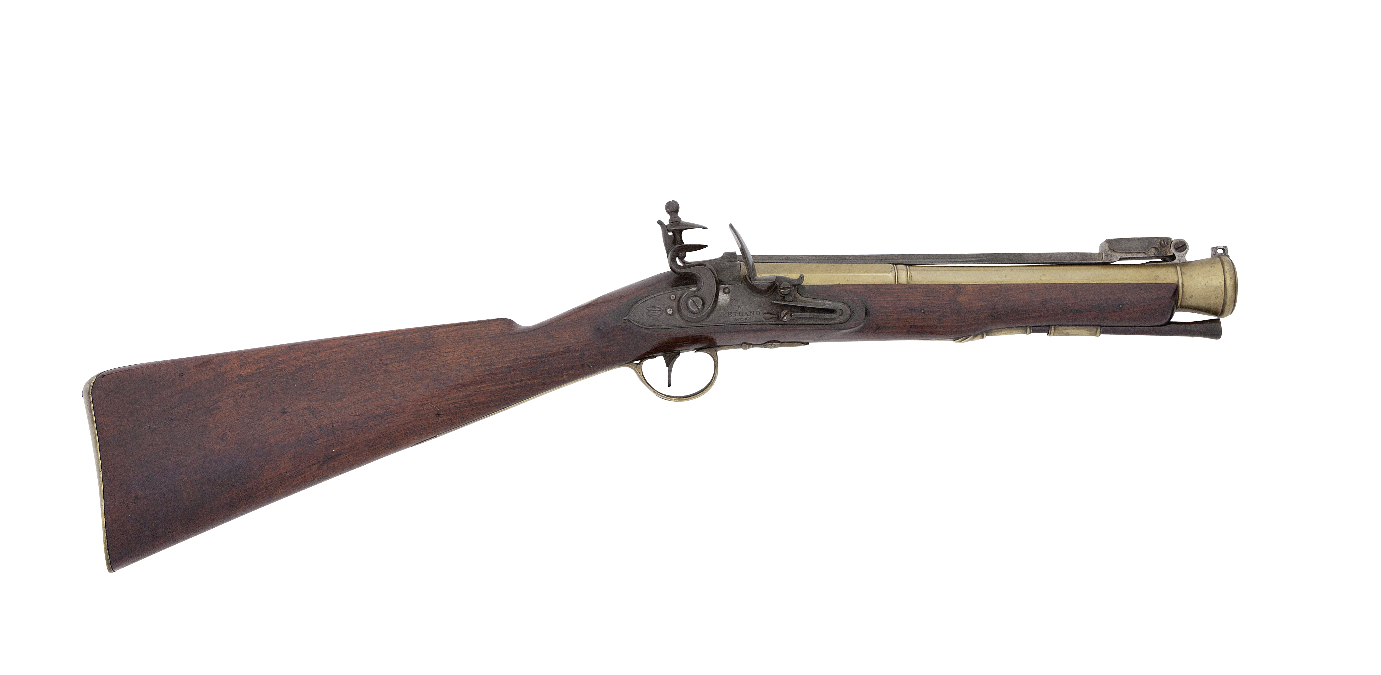 A Brass-Barrelled Flintlock Blunderbuss With Spring Bayonet