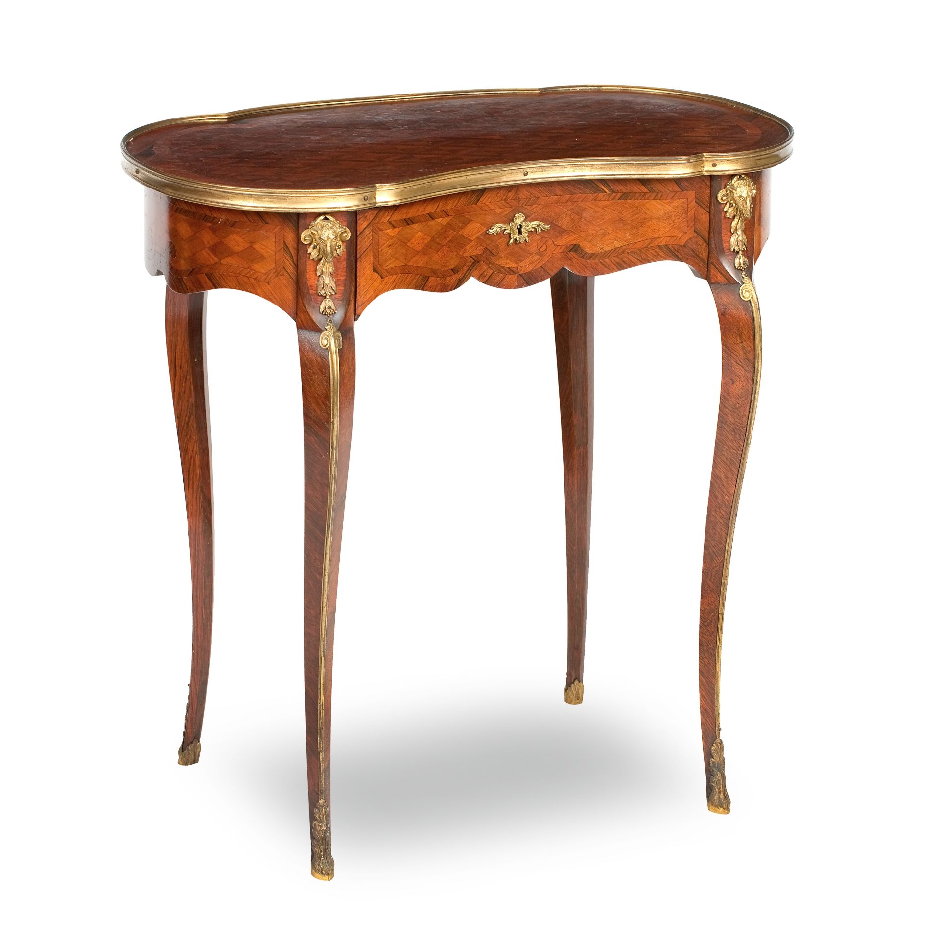 An early 20th century French rosewood parquetry and gilt metal mounted side table