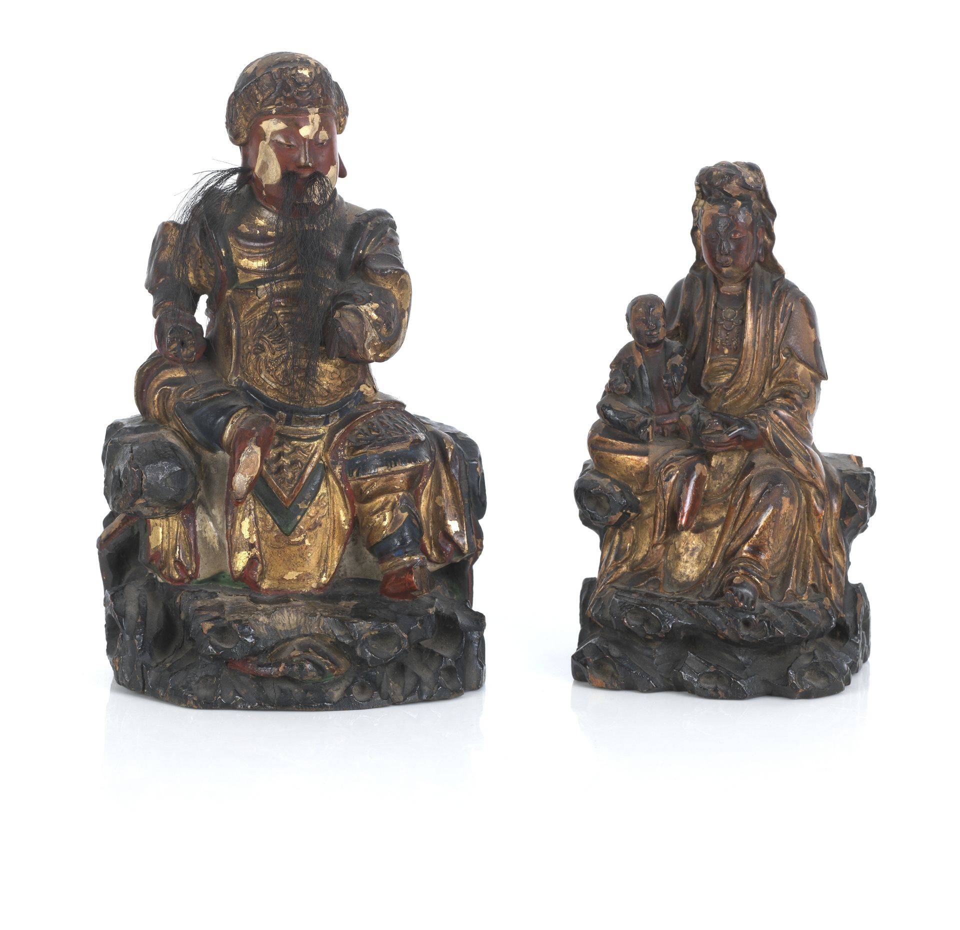 Two carved wood and lacquer figures 19th century