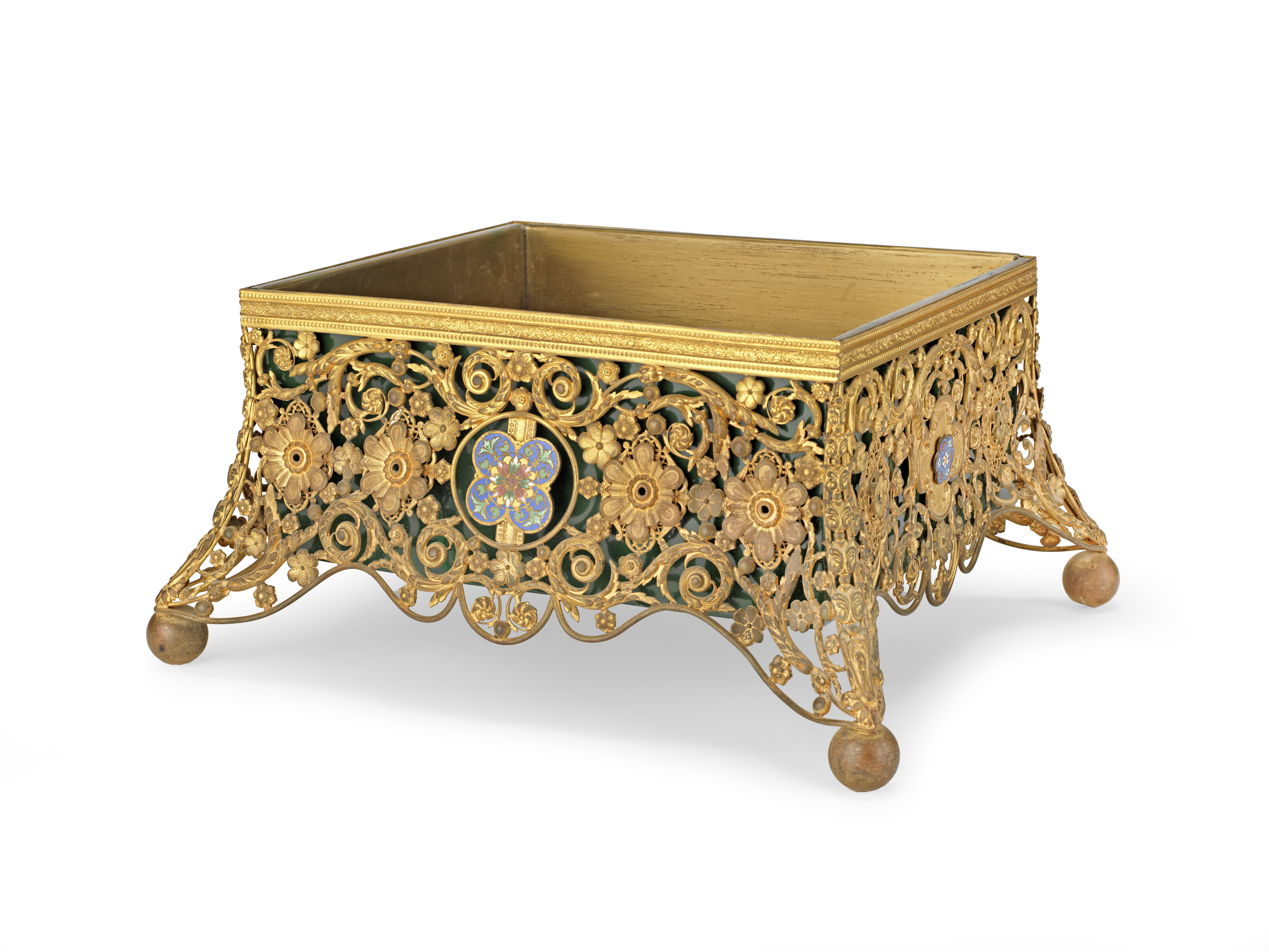 A 19th century gilt metal and enamel jardiniere