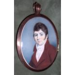English School, circa 1810 A Gentleman, wearing brown coat over white waistcoat and tied cravat, ...