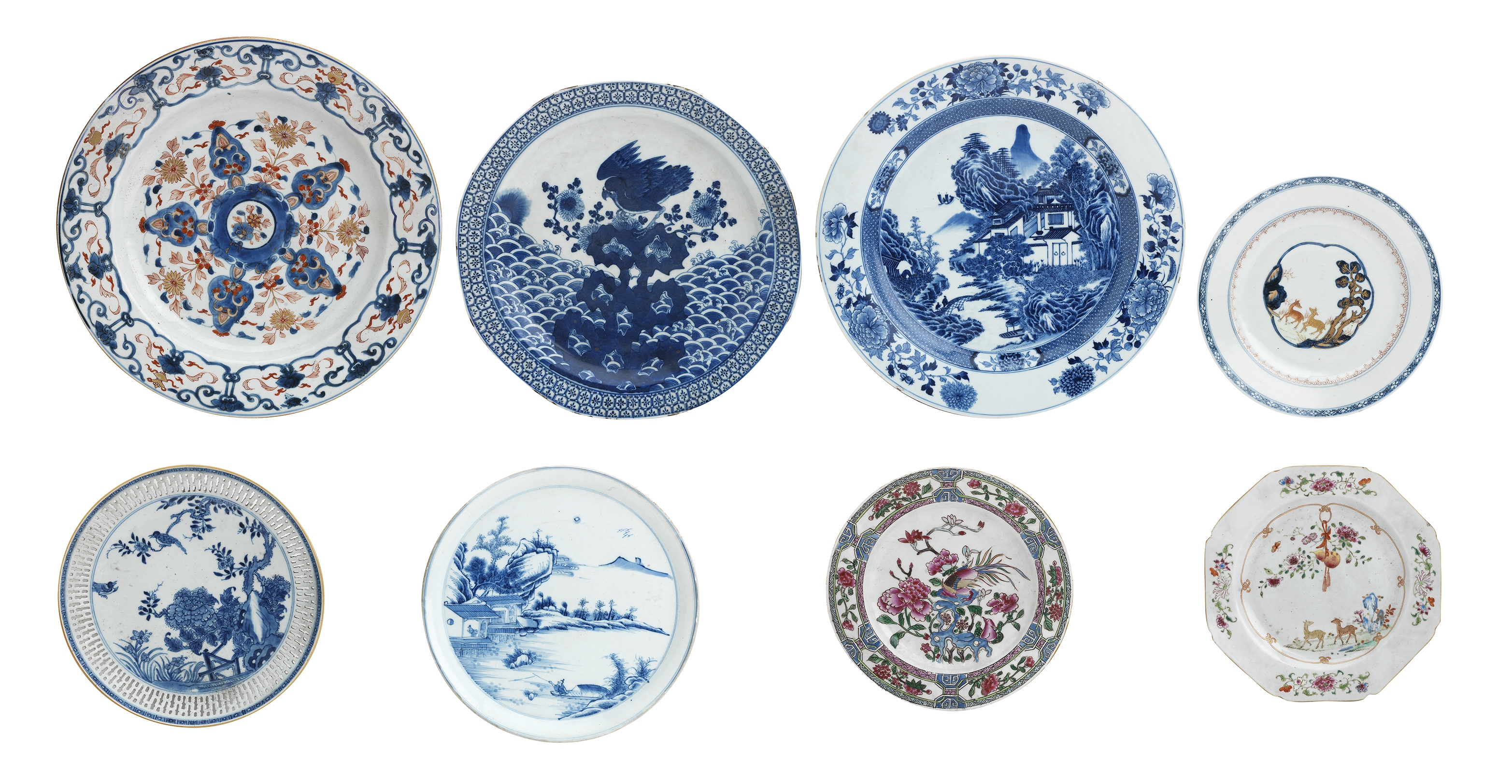 Eight Chinese export chargers and plates (8)