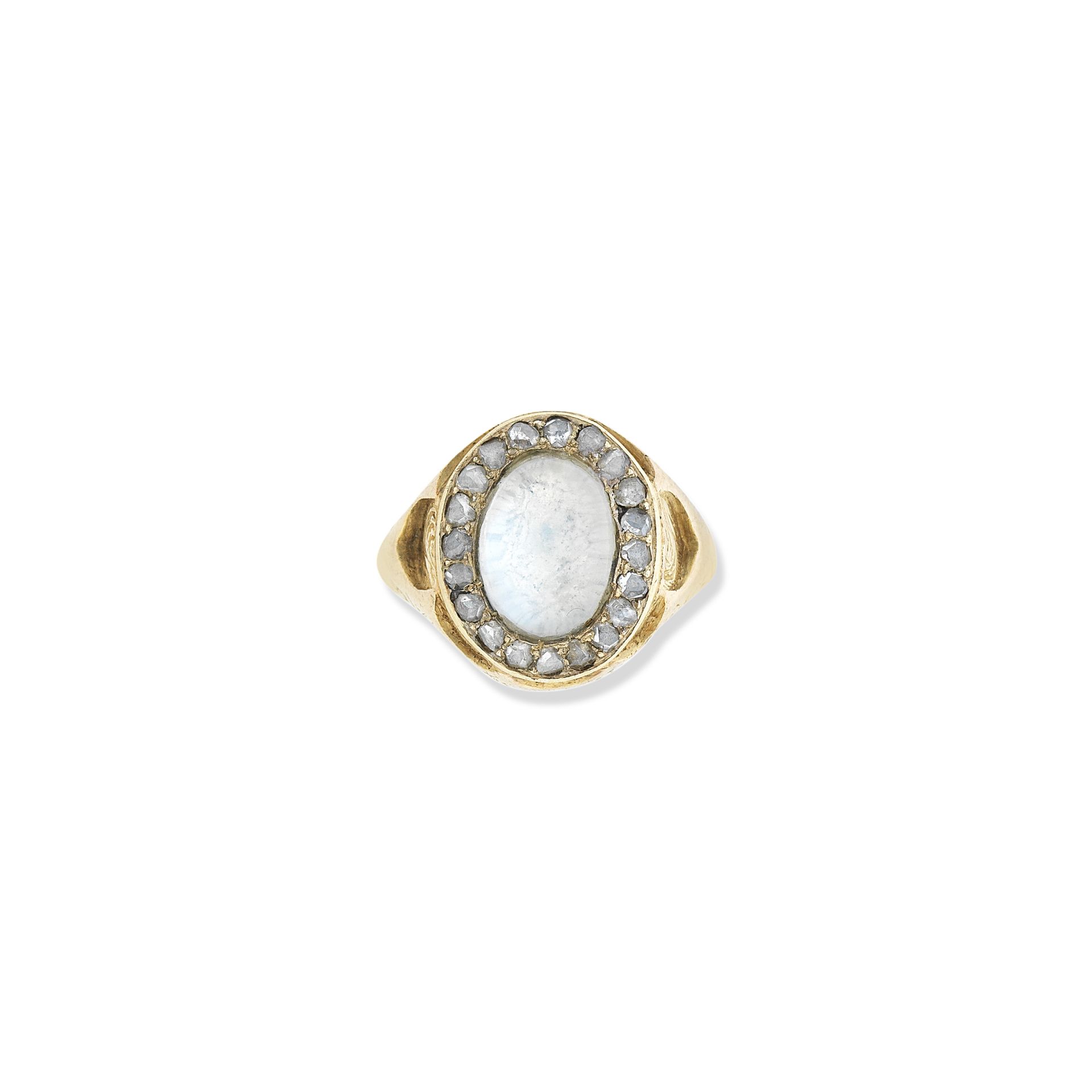 A moonstone and diamond oval cluster ring