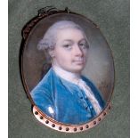 Samuel Cotes (British, 1734-1818) A Gentleman, wearing blue coat with matching waistcoat over fri...