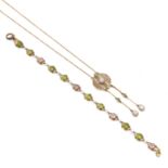 A peridot and pink tourmaline bracelet and a necklace, Edwardian