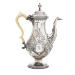 A George III baluster silver coffee pot maker's marks indistinct, London 1781
