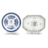 A Chinese armorial dish and plate 18th century (2)