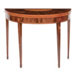 A George III mahogany and satinwood demi-lune card table