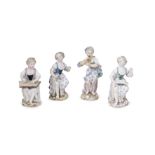 Four Meissen figures of girl musicians, late 19th century