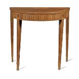 A 19th century stained wood and inlaid demilune side table