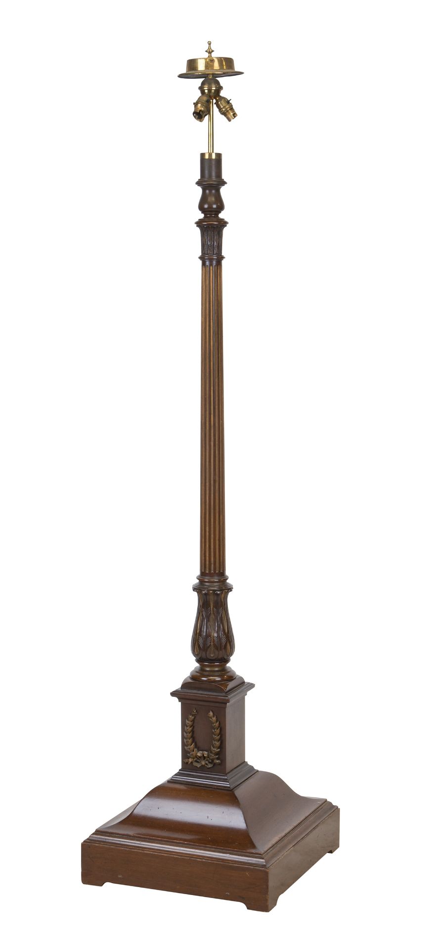 An early 20th century mahogany and brass standard lamp