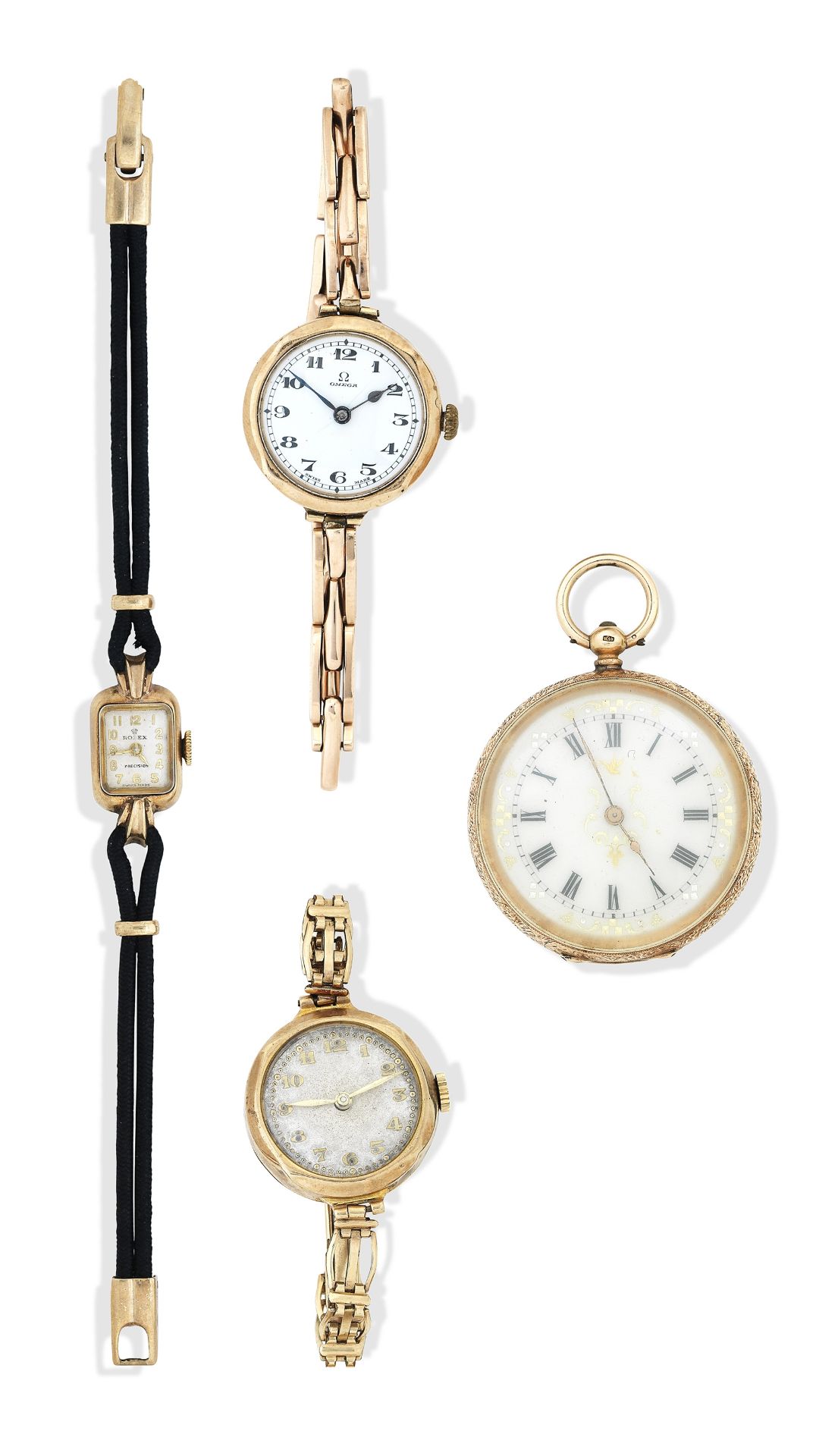 Four assorted gold watches