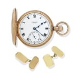 A half-hunter pocket watch, an Albert chain and a pair of cufflinks