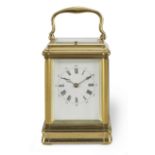 A late 19th century grande sonnerie striking and repeating brass carriage clock The movement wit...